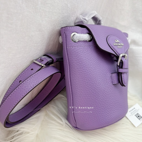NWT Coach Amelia Convertible Backpack Crossbody Pebble Leather Iris Purple CL408 - Picture 6 of 12